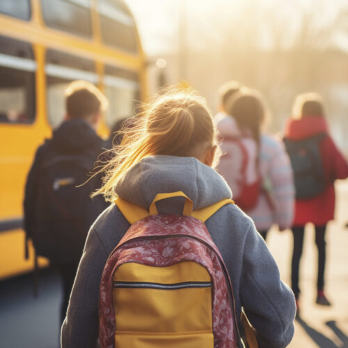 Young students walking to the school bus which is safe because of Neotrack GPS Tracking Solutions